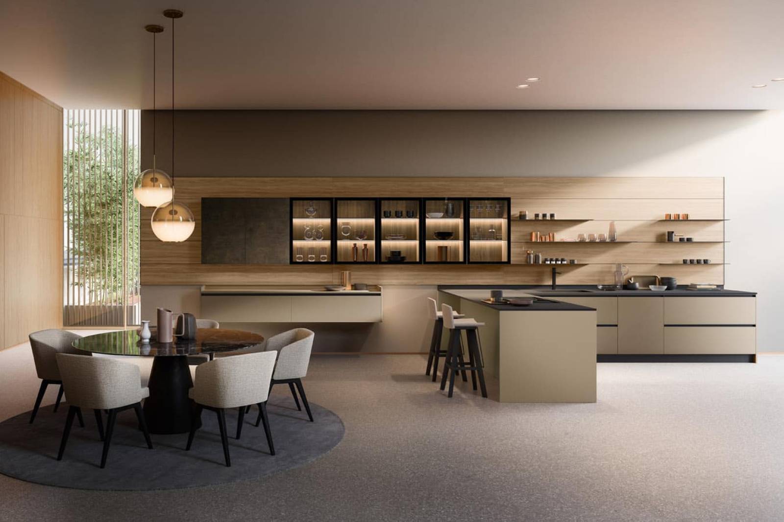 Photo d'un modèle de cuisine sur mesure italienne moderne bois et laque à Bandol dans le Var