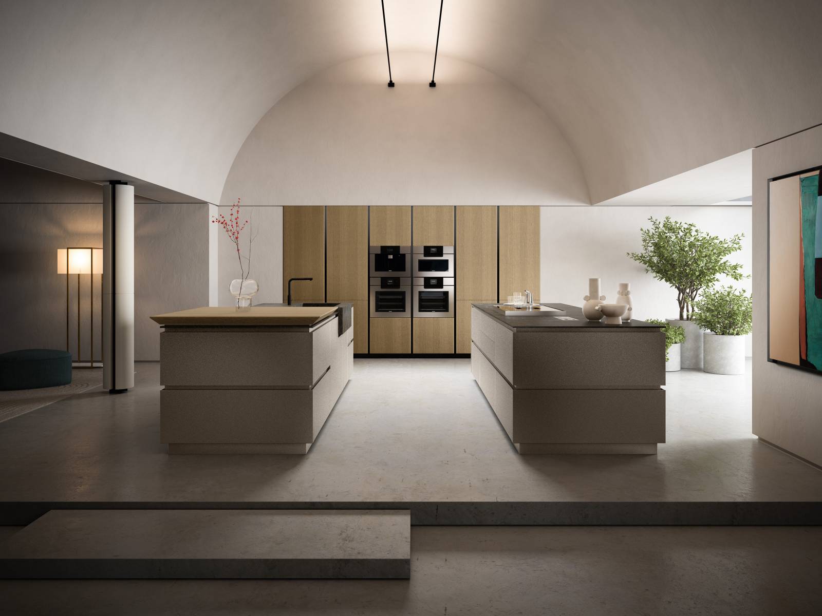 Photo d'un modèle de cuisine design minimaliste avec poignées intégrées et d'agencement sur mesure près de Bandol