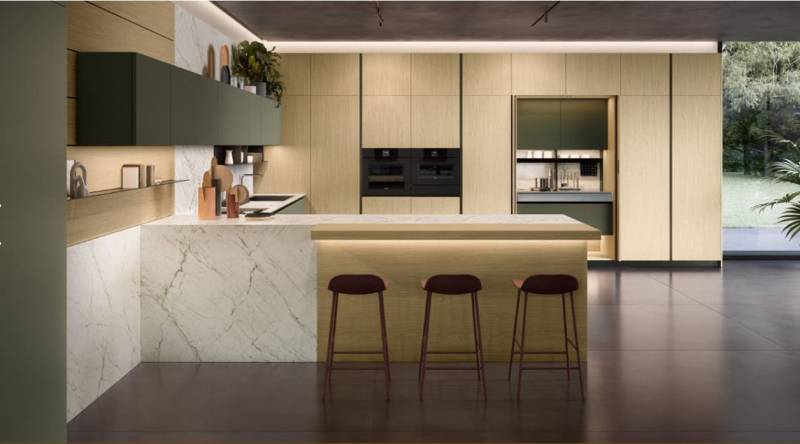 Photo d'un modèle de cuisine ambiance naturelle laque et bois à faire installer à Bandol dans le Var