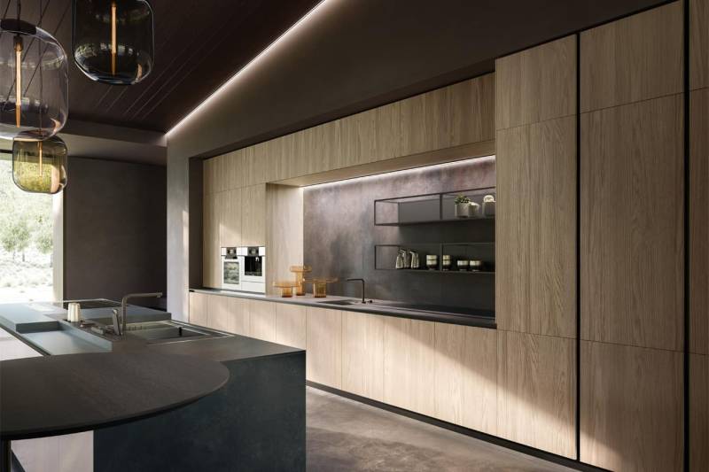 Exemple d'un agencement de cuisine moderne haut de gamme avec îlot central à l'achat près de Bandol dans le 83